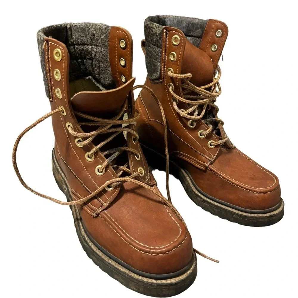 🥾 Vintage Charterhouse Lace-Up Work Boots 🤎 Brown Leather‎ 8.5 🥾
